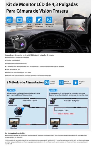 NUEVO! (46€) 1080P Kit Camara Trasera coche