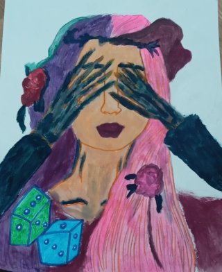 Pintura Acrílica Mujer con Dados