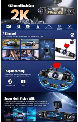 NUEVO! (80€) Dash Cam 4 Canali 360° FHD