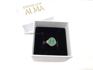sello oro 18k con piedra con malaquita