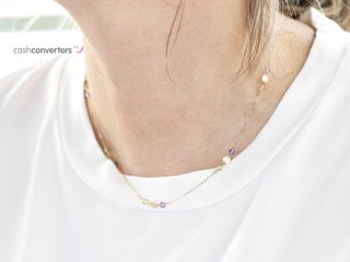 collar oro 18k con piedra con cuarzo 22cm