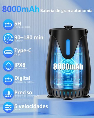SPOPAL Ducha Portátil 8000mAh LED 5 Velocidades
