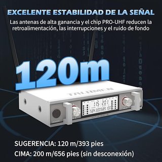 Talomen K120 2 Micrófono Inalámbrico UHF 120m