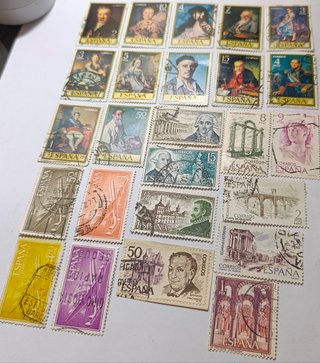 Lote 25 sellos antiguos España matasellados