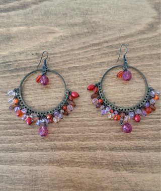 Pendientes Aro Boho Vintage Coral y Rosa