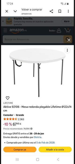 Mesa Redonda Plegable Lifetime 121 cm