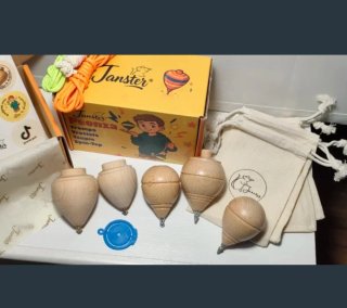 Caja de 5 peonzas de madera Janster