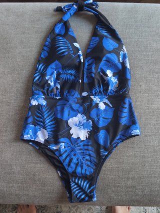 Costume intero fantasia floreale blu