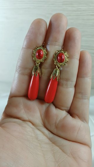 Pendientes Vintage Corales Retro Chapado Oro 18k