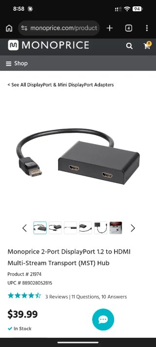 Monoprice 2-Port DisplayPort 1.2 a HDMI MST