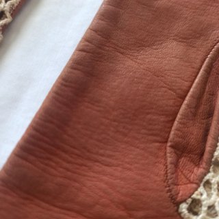 Guantes vintage piel y ganchillo beige/marrón
