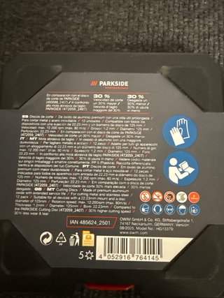 Pack 12 Discos Corte Metal 125mm Parkside