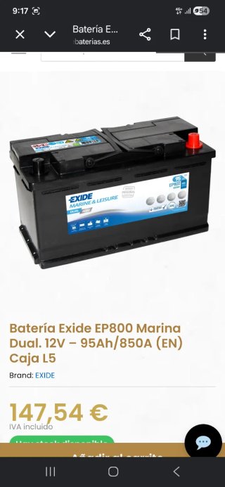 Batería AGM Exide Marine & Leisure 95Ah