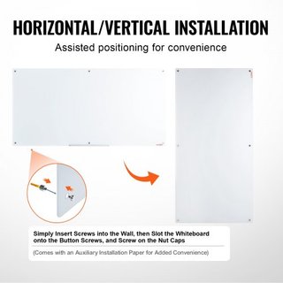 Pizarra Blanca Magnética de Vidrio, Tablero de Borrado en Seco 72"x36", Pizarra de Vidrio Grande Montada en la Pared Sin Marco, con Bandeja para Marcadores, un Borrador y 2 Marcadores, Blanca