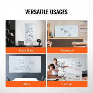 Pizarra Blanca Magnética de Vidrio, Tablero de Borrado en Seco 72"x36", Pizarra de Vidrio Grande Montada en la Pared Sin Marco, con Bandeja para Marcadores, un Borrador y 2 Marcadores, Blanca