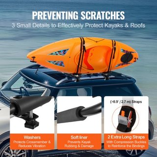 Portaequipajes para Kayak 1 Par J-Bar, Portaequipajes Suave Plegable Rápido, Montaje Superior con Amarre, Transportador para kayak, Tabla de Surf, Canoa, SUP, Tabla de Esquí, Montaje en Coche, SUV...