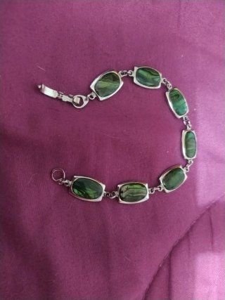 Conjunto collar y pulsera plata piedras verdes