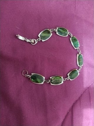Conjunto collar y pulsera plata piedras verdes