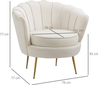 Poltrona Design Vintage in Velluto, Poltroncina Rétro per Camera, Soggiorno o Ufficio, Crema 79X77X77Cm