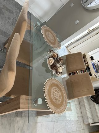 Mesa Comedor Cristal y Madera + 4 Sillas