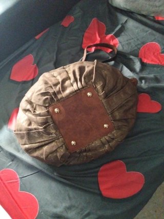 Bolso grande cuero y tela marrón dorado ,bandolera
