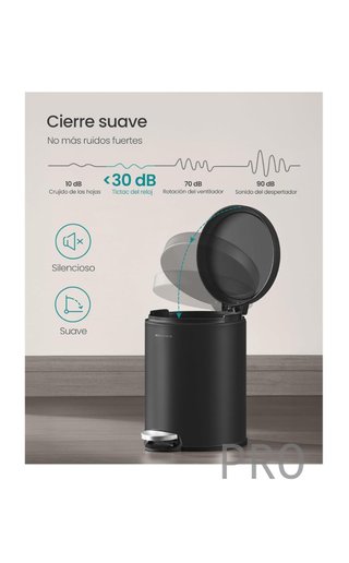 Cubo de Basura de Baño, 6 L, Cubo de Acero con Tapa de Cierre Suave