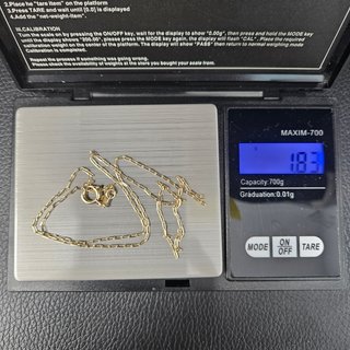 Cadena de Oro 18K, Bilbao fina, 1,83gr, 45cm