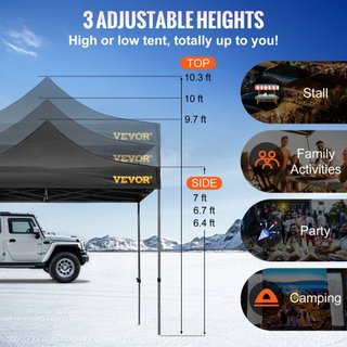 304.8 x 304.8 cm Carpa Plegable, Toldo de Patio Exterior con Paredes Laterales Desmontables y Bolsa con Ruedas, Refugio Instantáneo Resistente a los Rayos UV y al Agua para Fiesta, Jardín, Patio T...