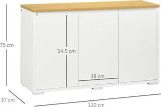 Mueble Multiusos Con 2 Armarios de 2 Niveles, Credenza Móvil de Cocina Con Estante Regulable, 120X37X75Cm, Blanco y Color Madera