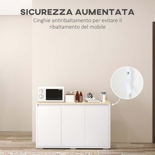 Mueble Multiusos Con 2 Armarios de 2 Niveles, Credenza Móvil de Cocina Con Estante Regulable, 120X37X75Cm, Blanco y Color Madera