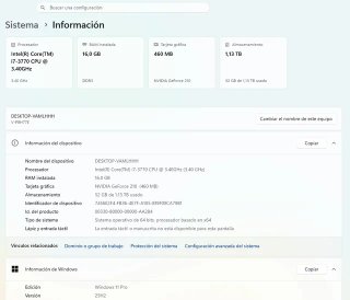 Ordenador de sobremesa ASUS I7  16 GB RAM