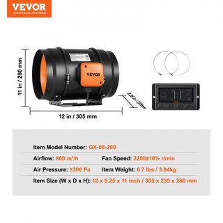 Ventilador de Conducto Inline, 203.2mm 506.2 CFM con Controlador de Temperatura y Humedad, Ventilador de Escape de Motor EC Silencioso para Aumento de Enfriamiento, Carpas de Cultivo, Hidroponía
