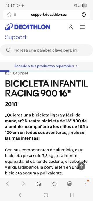 Bicicleta Niñ@ 16 pulgadas BtWin en perfecto estad