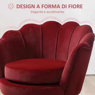 Poltrona concha, poltrona vintage, poltrona per camera da letto e soggiorno, design elegante, con schienale alto, 76X67X74Cm, rosso scuro