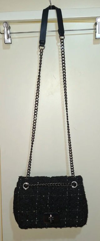 Bolso Parfois Negro Tweed Cadena