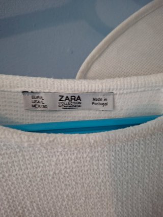 Blusa Zara Blanca Talla L Corte Evasé