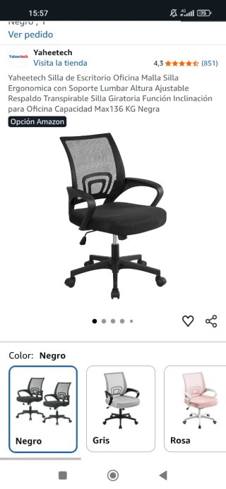 Silla de oficina Yaheetech negra, como nueva