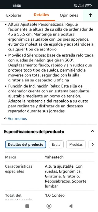Silla de oficina Yaheetech negra, como nueva