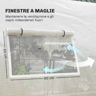 Invernadero de túnel 6X3 M con 2 puertas con cremallera y 8 ventanas, invernadero para huerto en PE, acero galvanizado y poliéster, blanco y verde