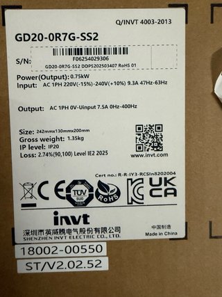 Variador INVT Monofásico 220V Salida Monofásica