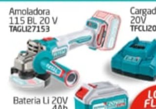 Amoladora Total 115 BL 20V + Batería + Cargador