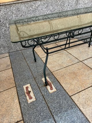 Tavolo da Giardino in Ferro Battuto con Piano in Vetro