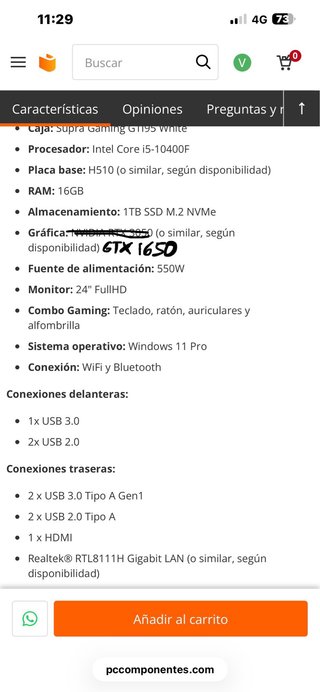 PC Gaming i5 10400F 16GB 1TB SSD GTX 1650