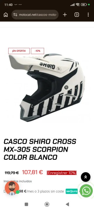 Casco Shiro MX 305 Scorpion Talla S (55-56)