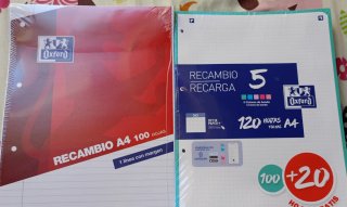 Recambios Oxford A4: 100 Hojas Rayadas y 120 Cuadr