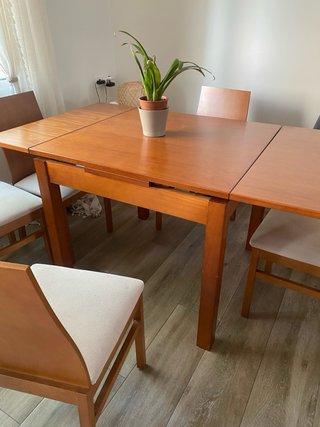 Mesa comedor extensible + 6 sillas madera