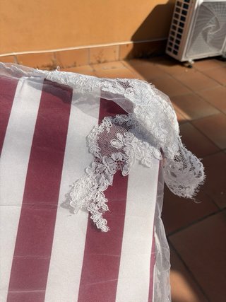 Velo de novia muy grande con encaje
