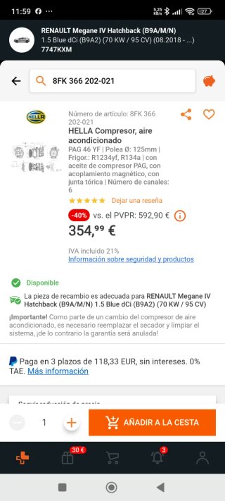 Compresor HELLABFK 366202-02 con factura de compra