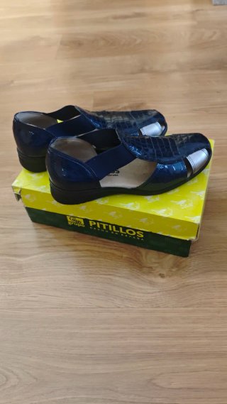 Zapatos Pitillos Piel Talla 37 Azul/Plata