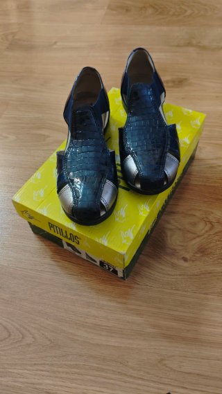 Zapatos Pitillos Piel Talla 37 Azul/Plata